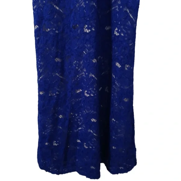 Anny Lee Blue Sequined Lace Wedding Prom Cocktail Evening Gown Dress Small - Picture 5 of 15